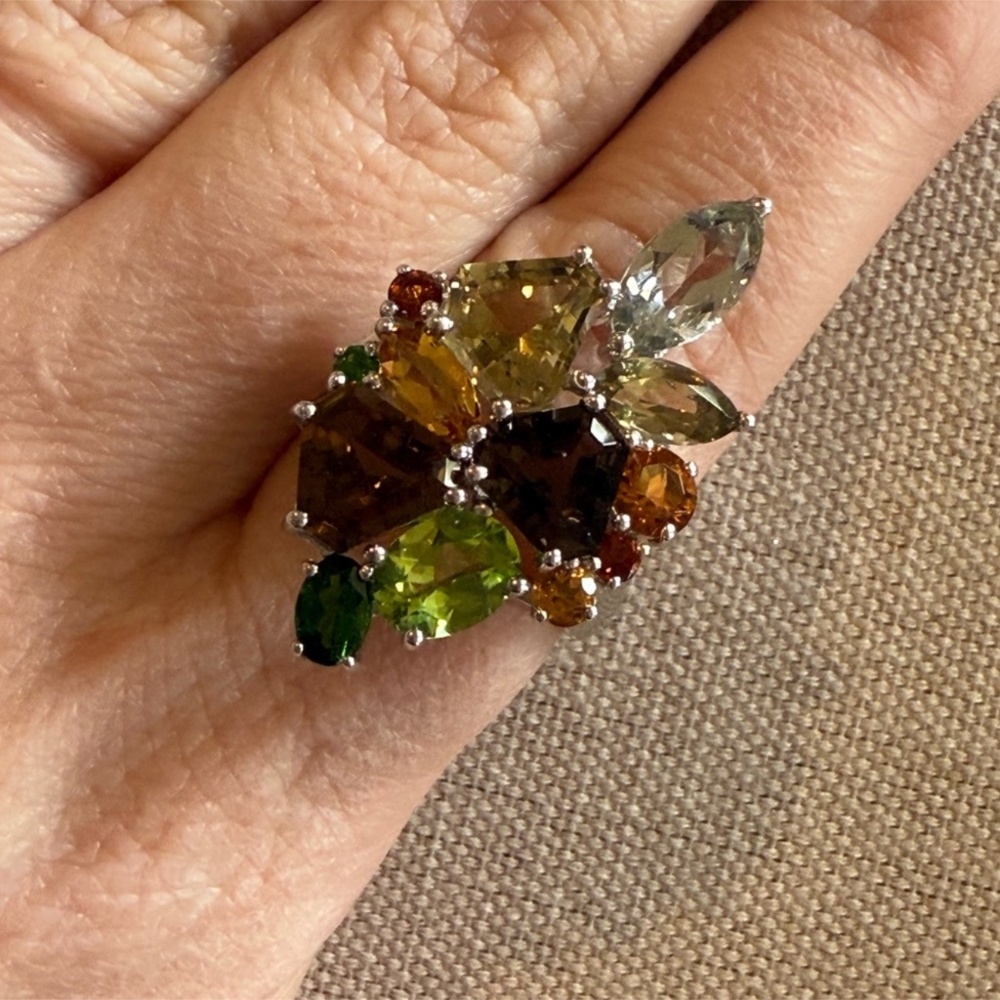 Vintage Sterling Silver Multi Gemstone Ring Size 9